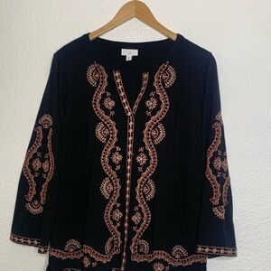 J. Jill Black Embroidered Blouse Relaxed Fit